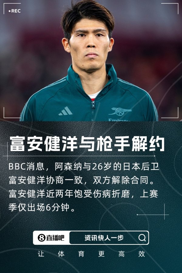 Played for 6 minutes last season! BBC: Arsenal terminates contract with Fu an Jianyang, the player needs to recover from injury for 5 months