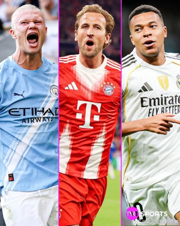 Comparison of the statistics of the three strikers: Haaland scored 21 goals in 12 games, Kane scored 19 goals in 12 games, and Mbappe scored 17 goals in 13 games.